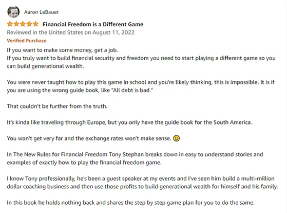 The New Rules for Financial Freedom Book Testimonials (9) How to build wealth with real estate investing